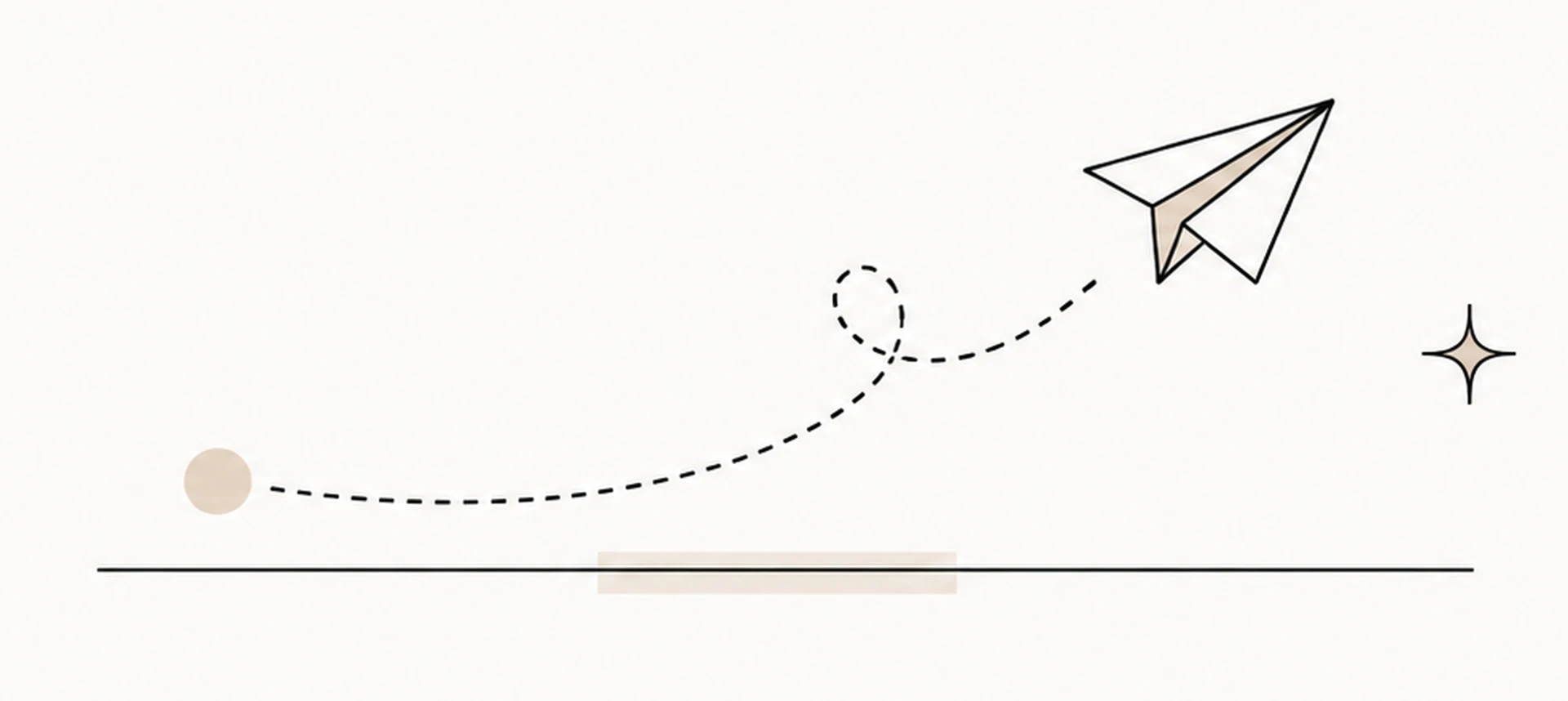 Paper airplane flying along a dotted path